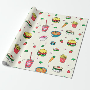 Cute Colorful Food Pattern on White Cadeaupapier