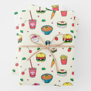 Cute Colorful Food Pattern on White Inpakpapier Vel