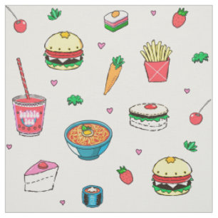 Cute Colorful Food Pattern on White Stof