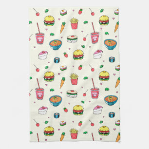 Cute Colorful Food Pattern on White Theedoek