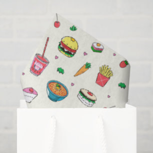 Cute Colorful Food Pattern on White Tissuepapier