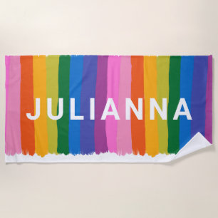 Cute Colorful Fun Rainbow Stripes Personated Strandlaken