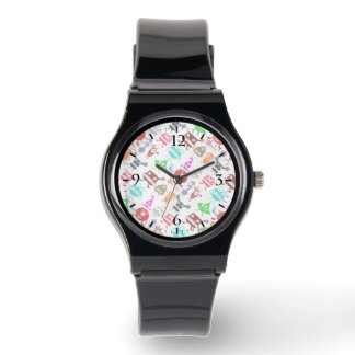 Cute colorful funny monsters patterns horloge