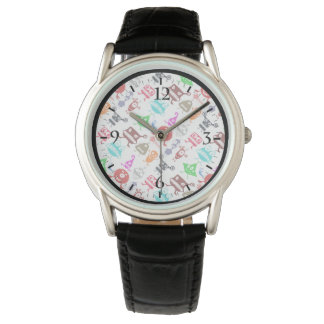 Cute colorful funny monsters patterns horloge