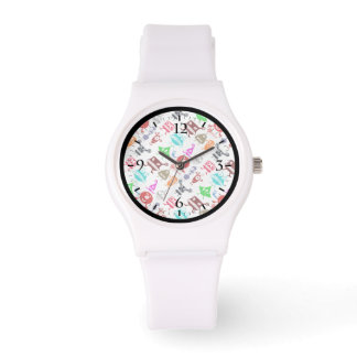 Cute colorful funny monsters patterns horloge