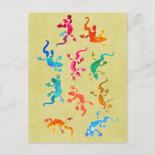 Cute colorful gecko lizard illustratie briefkaart