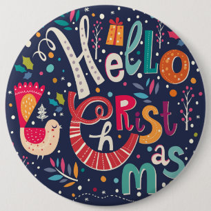 Cute Colorful Hallo met Kerstmis-Retro-tekst Ronde Button 6,0 Cm