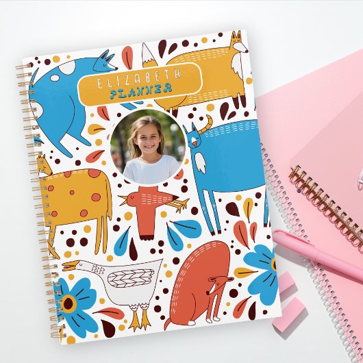 Cute Colorful Handrawing animals Custom Name Photo