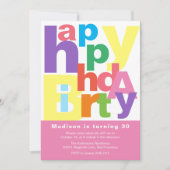 Cute Colorful Happy Birthday Invitation Kaart (Voorkant)