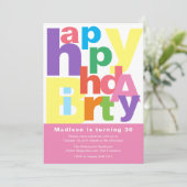 Cute Colorful Happy Birthday Invitation Kaart (Staand voorkant)
