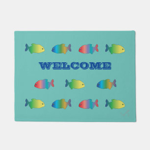 Cute Colorful Happy Fish Pattern Deurmat