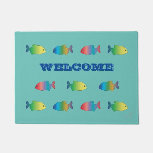 Cute Colorful Happy Fish Pattern Deurmat (Voorkant)