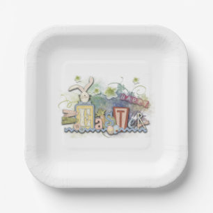 Cute Colorful Happy Paaster Bunny Papieren Bordje