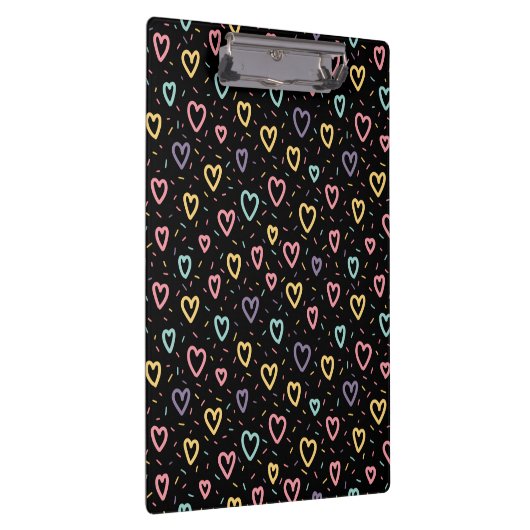 Cute Colorful Hearts Black Clipboard  Klembord (Rechts)