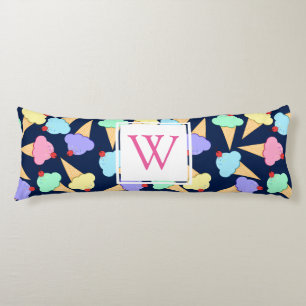 Cute Colorful Ice Cream Pattern Monogram Lichaamskussen