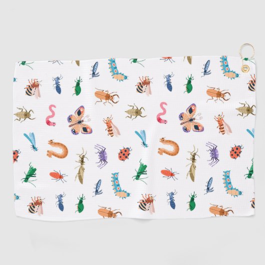 Cute Colorful Insect Pattern Golfhanddoek (Horizontaal)