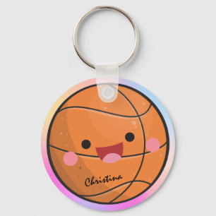 Cute Colorful Kawaii Basketball Ball Player's Name Sleutelhanger