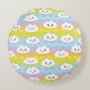 Cute Colorful Kawaii Emoji Clouds Pattern Rond Kussen