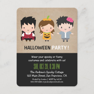 Cute Colorful Kinder Halloween Party Invitations Kaart