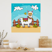 Cute, Colorful Llama Poster (Keuken)