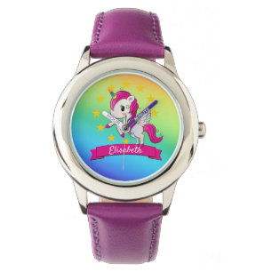 Cute Colorful Magical Unicorn Kinder Name Horloge