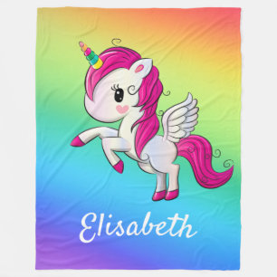 Cute Colorful Magical Unicorn Rainbow Kinder Name Fleece Deken