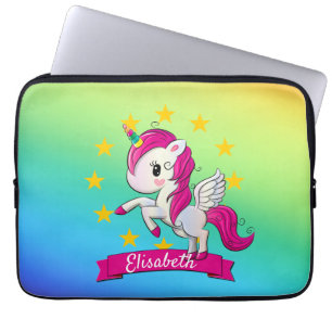 Cute Colorful Magical Unicorn Rainbow Kinder Name Laptop Sleeve