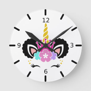 Cute Colorful Magical Unicorn Round Clock Ronde Klok