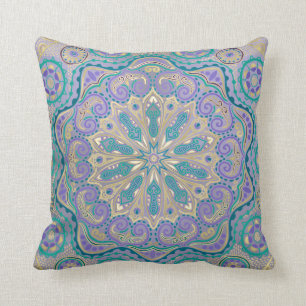 Cute Colorful Mandala in Paars Blue en Gold Kussen