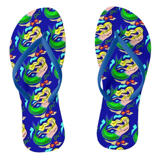 Cute Colorful Mermaid Dreams Blue Teenslippers (Voetbed)
