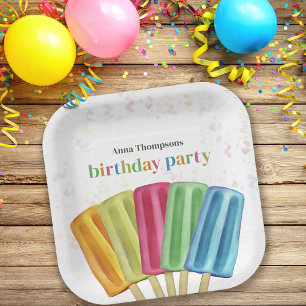 Cute Colorful Modern Birthday Popsicles Summer Papieren Bordje