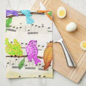 Cute Colorful Musical Birds Serviette de cuisine (Quart Plié)