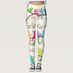 Cute Colorful Musical Birds Symphony - Happy Song Leggings