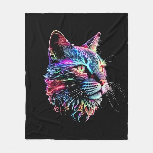 Cute Colorful Neon Cat Fleece Deken (Voorkant)