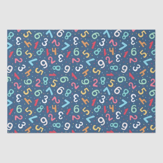 Cute Colorful Numbers Pattern Blue Kinder Tissuepapier (Voorkant)