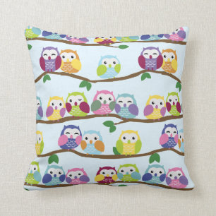 Cute Colorful Owl Branch Pattern Kussen
