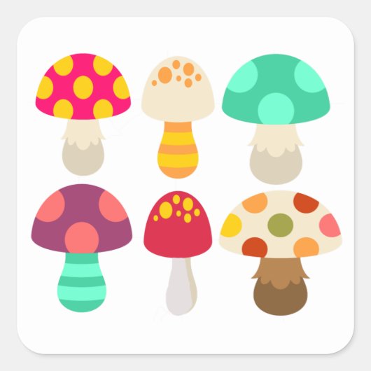 Cute colorful paddenstoelen vierkante sticker (Voorkant)