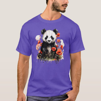 Cute Colorful panda in a field of Wild flowers and T-shirt