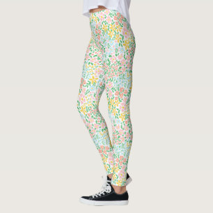 Cute Colorful Pastel Garden Flower Pattern Leggings