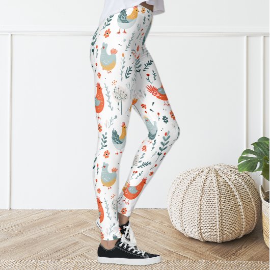 Cute Colorful Poulet Fun Leggings Floraux