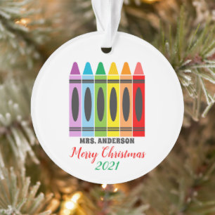 Cute Colorful Rainbow Crayons Teacher Personaliste Ornament