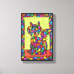 Cute Colorful Rainbow Glas in lood Mosaic Cat Canvas Afdruk