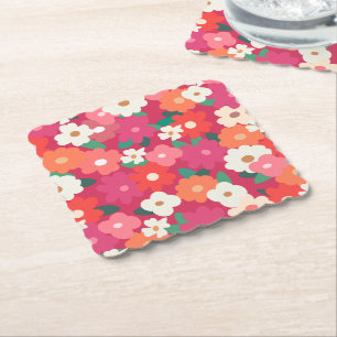 Cute Colorful Retro Florals Kartonnen Onderzetters