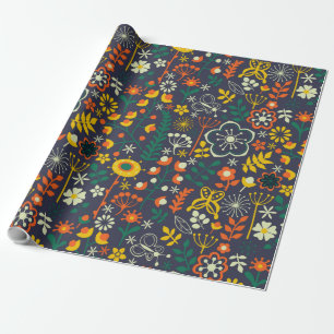 Cute colorful retro flower patroon cadeaupapier