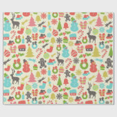 Cute Colorful Retro Kerstmis Cadeaupapier (Vlak)