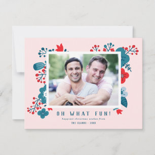 Cute Colorful Scandinavian Floral Kerstfoto Feestdagenkaart