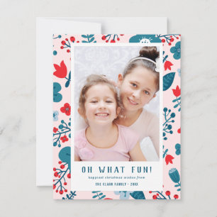 Cute Colorful Scandinavian Floral Kerstfoto Feestdagenkaart