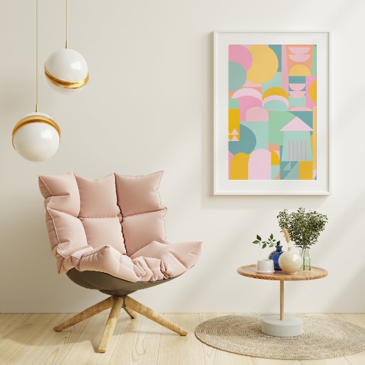 Cute Colorful Scandinavian Geometric Shape Collage Poster