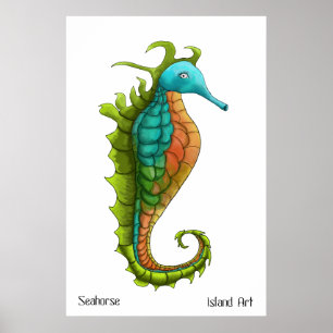 Cute & Colorful Seahorse Waterverf Print