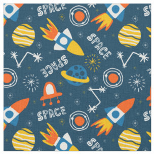 Cute Colorful Space Adventtern Stof